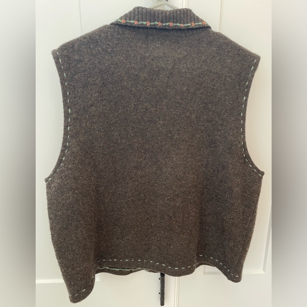 Vintage Woolrich Lambs Wool Vest HOMESTEAD Brown Topiary Plant Cottagecore XL - Picture 4 of 8